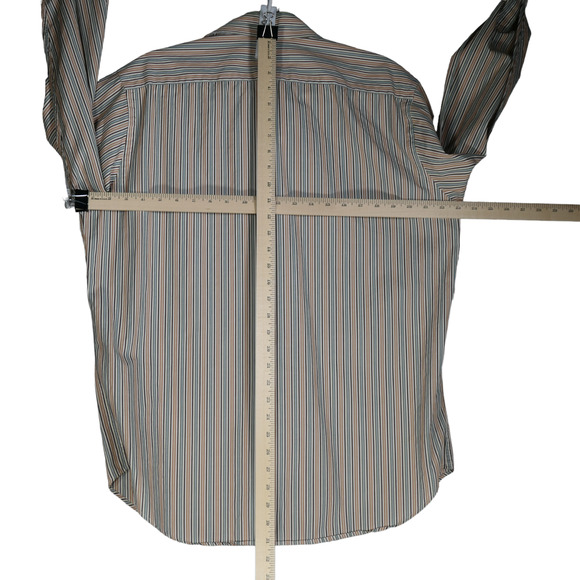 TailorByrd Brown Striped Shirt Men L Cotton Button Up Contrast Cuffs Long Sleeve - Picture 6 of 10